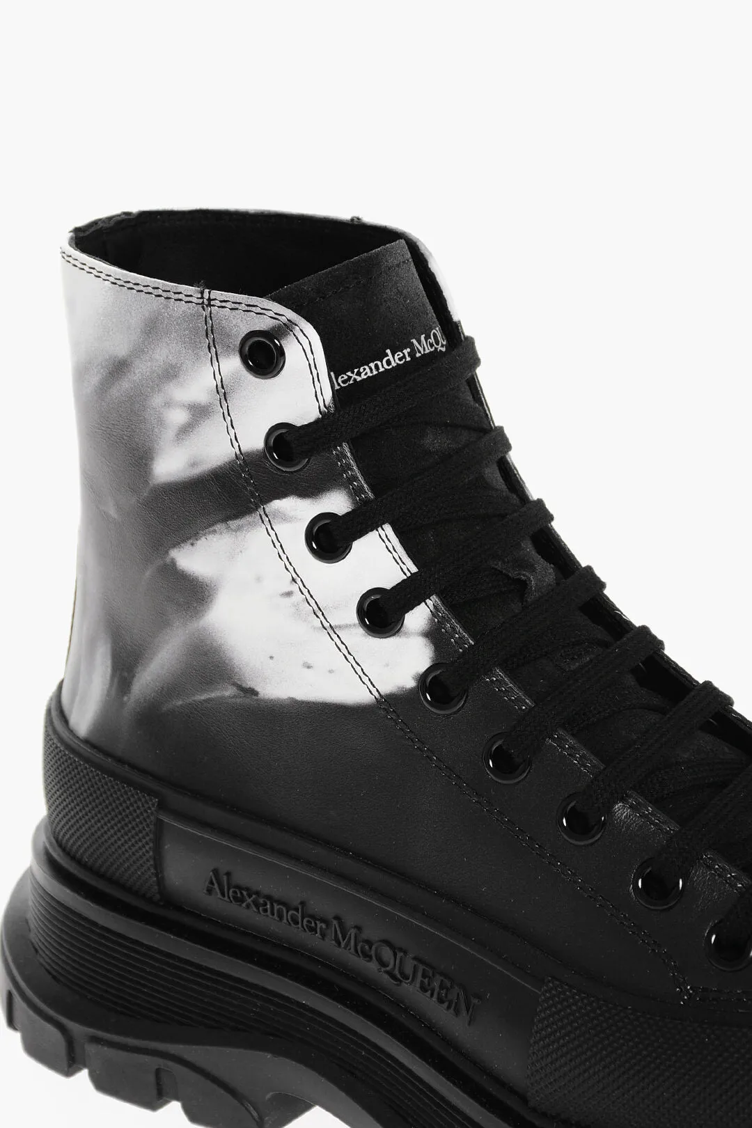 Alexander Mcqueen Acid Wash Effect Leather Combat Boots With Oversized Sole 5C