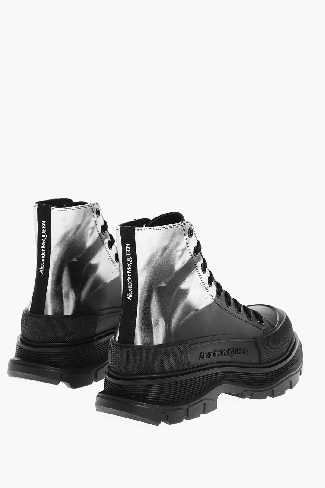 Alexander Mcqueen Acid Wash Effect Leather Combat Boots With Oversized Sole 5C