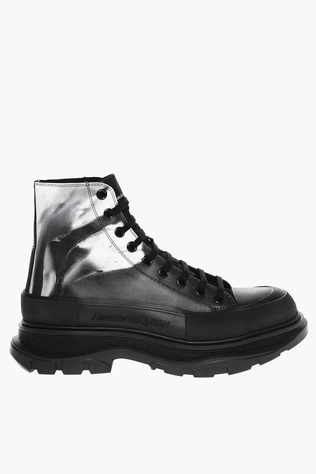 Alexander Mcqueen Acid Wash Effect Leather Combat Boots With Oversized Sole 5C