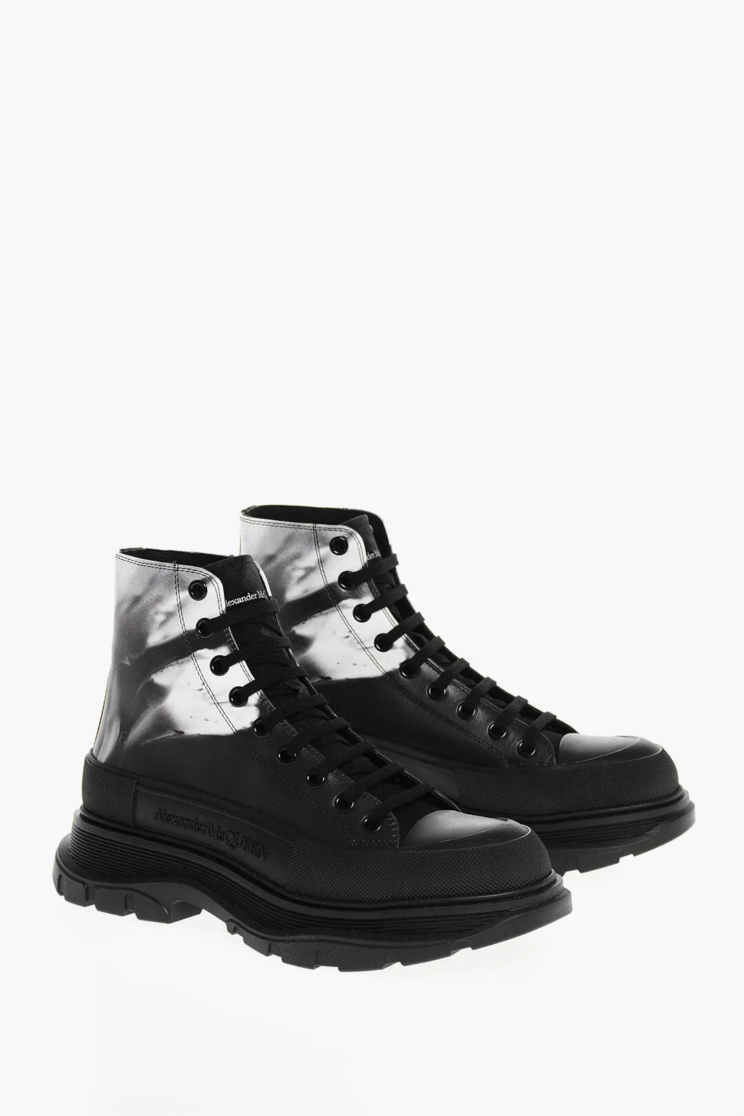 Alexander Mcqueen Acid Wash Effect Leather Combat Boots With Oversized Sole 5C