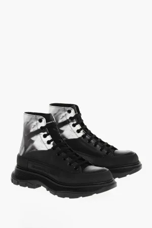 Alexander Mcqueen Acid Wash Effect Leather Combat Boots With Oversized Sole 5C