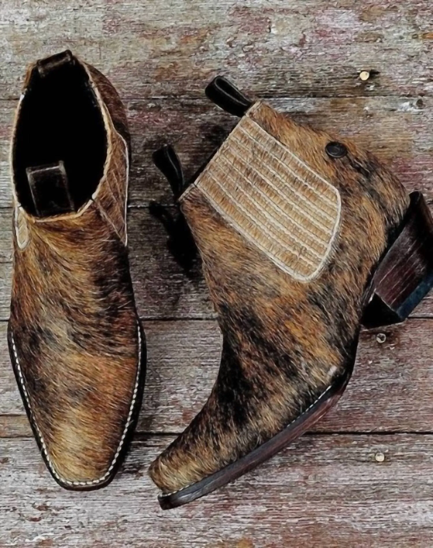 Aurora Brindle Cowhide Booties In Brown