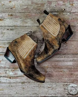 Aurora Brindle Cowhide Booties In Brown