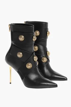 Balmain Leather Alma Ankle Boots With Jewel Buttons