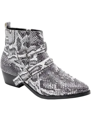 Cindy Womens Snake Print Studded Booties