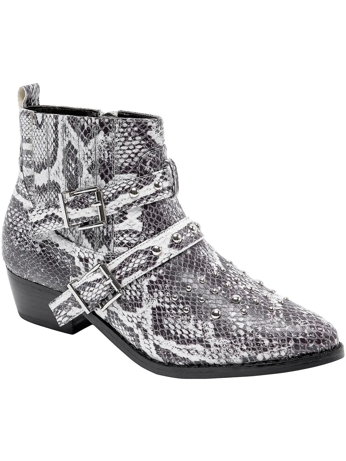 Cindy Womens Snake Print Studded Booties