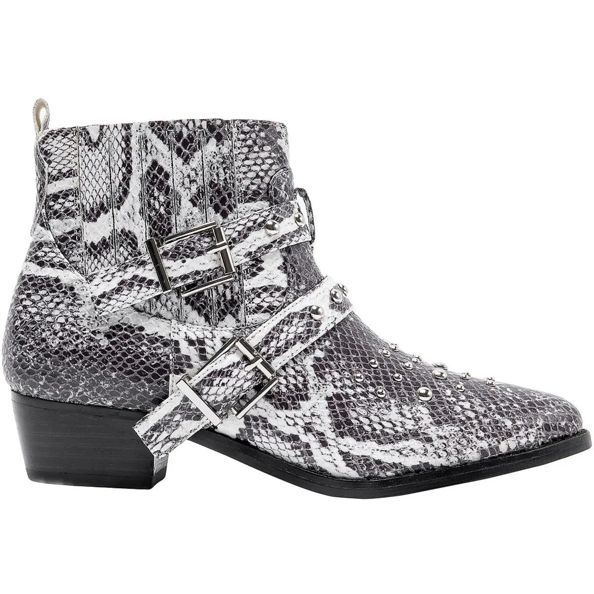 Cindy Womens Snake Print Studded Booties