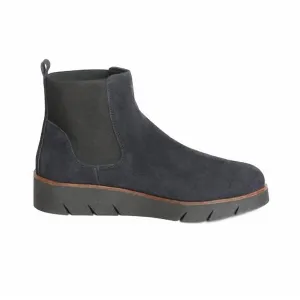 Coral Suede Wedge Booties In Dark Blue
