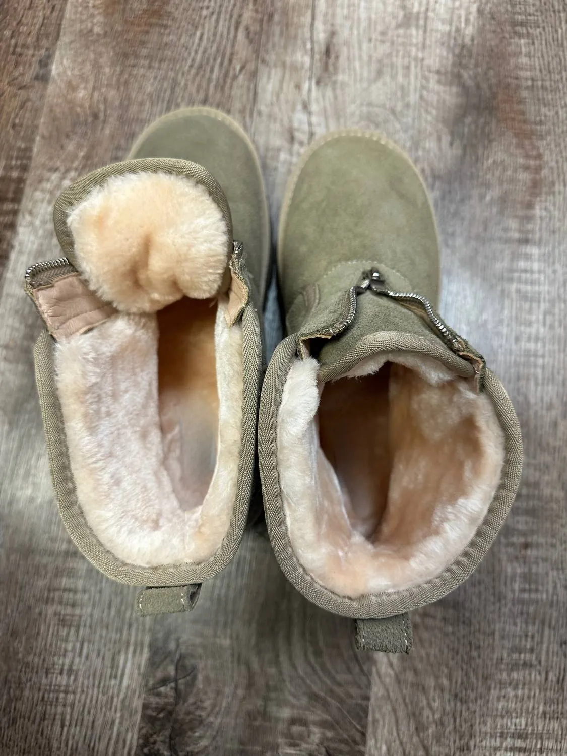 Cuddle Muffin Zipped Suede Booties In Taupe