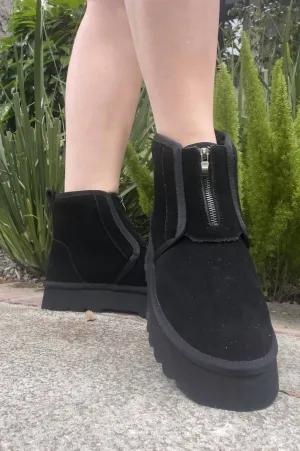 Cuddle Muffin Zipped Suede Booties In Taupe