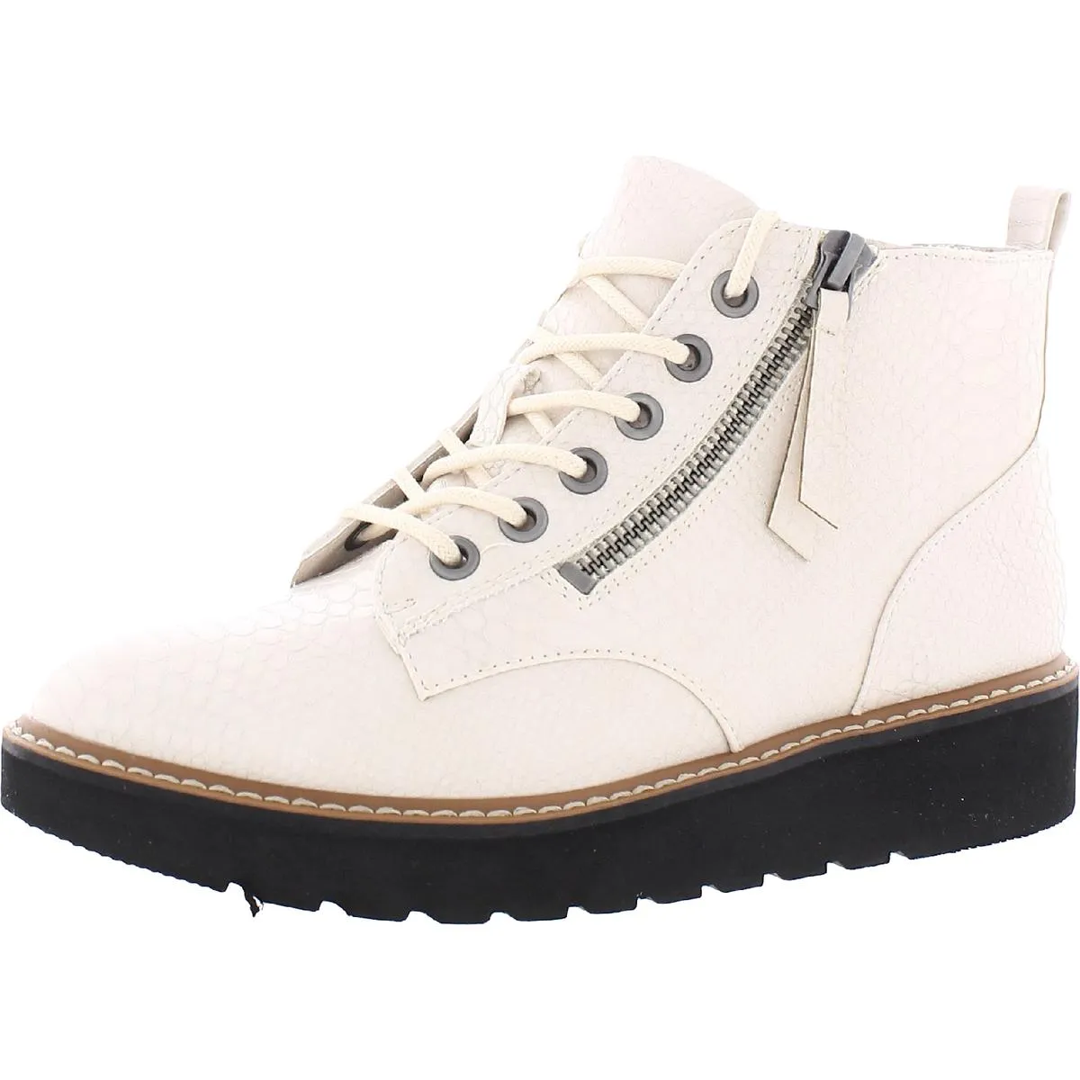 Eeva Womens Faux Leather Double Zipper Booties