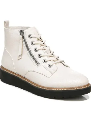 Eeva Womens Faux Leather Double Zipper Booties