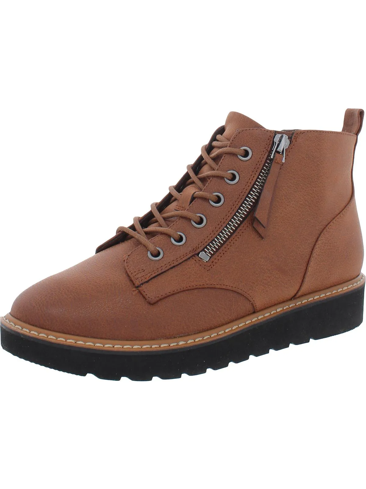 Eeva Womens Faux Leather Double Zipper Booties