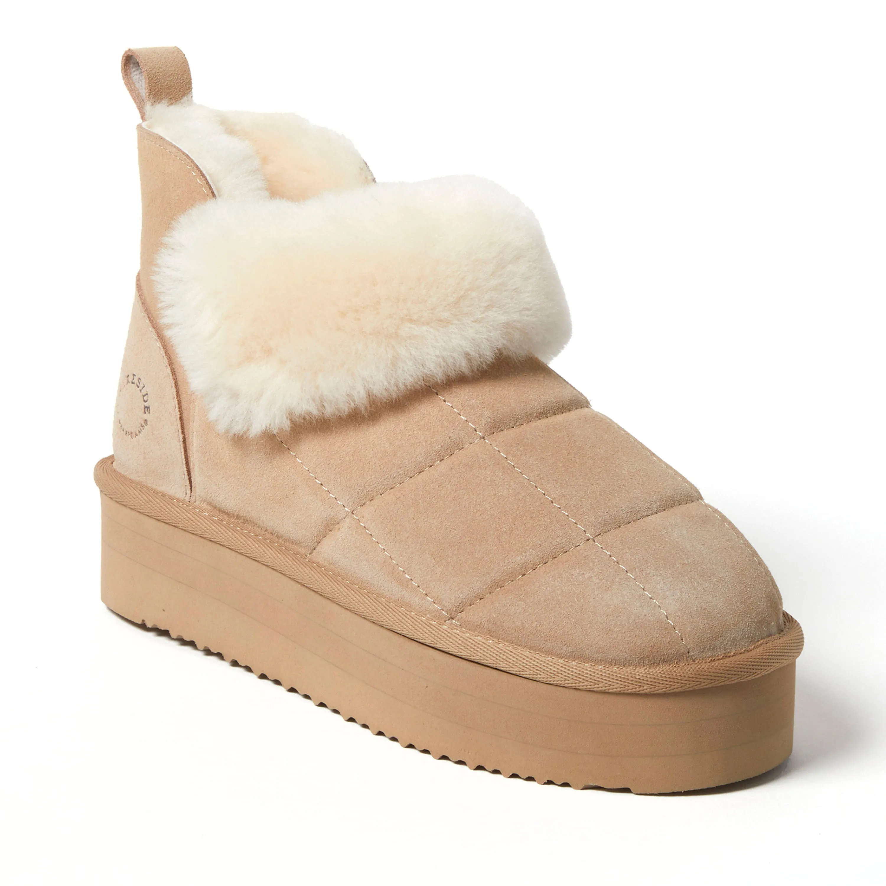 Fireside by Dearfoams Women's Bayswater Genuine Shearling Quilted Platform Bootie