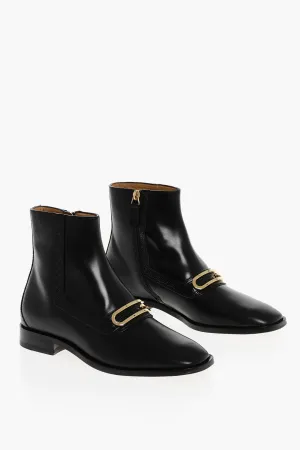 Gucci Leather Booties With Monogram Logo