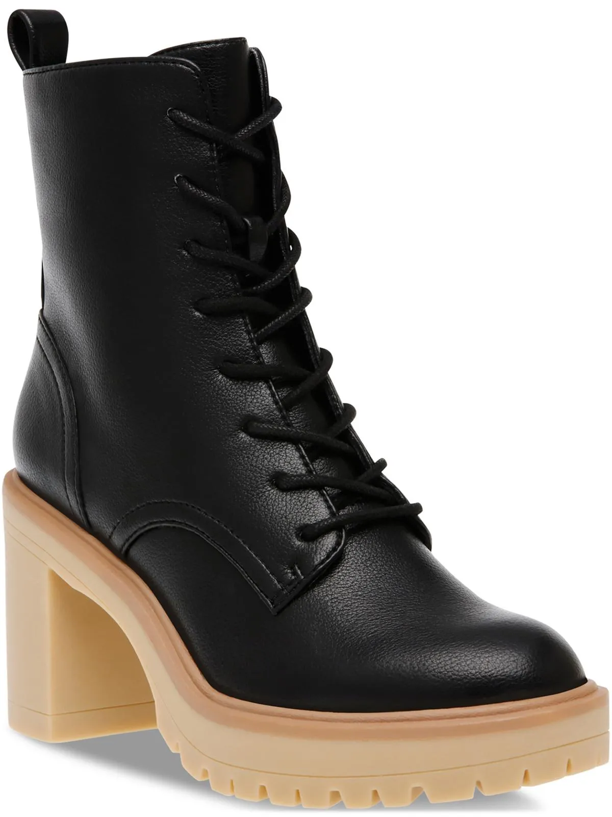 JAYCOB Womens Faux Leather Block Heel Ankle Boots