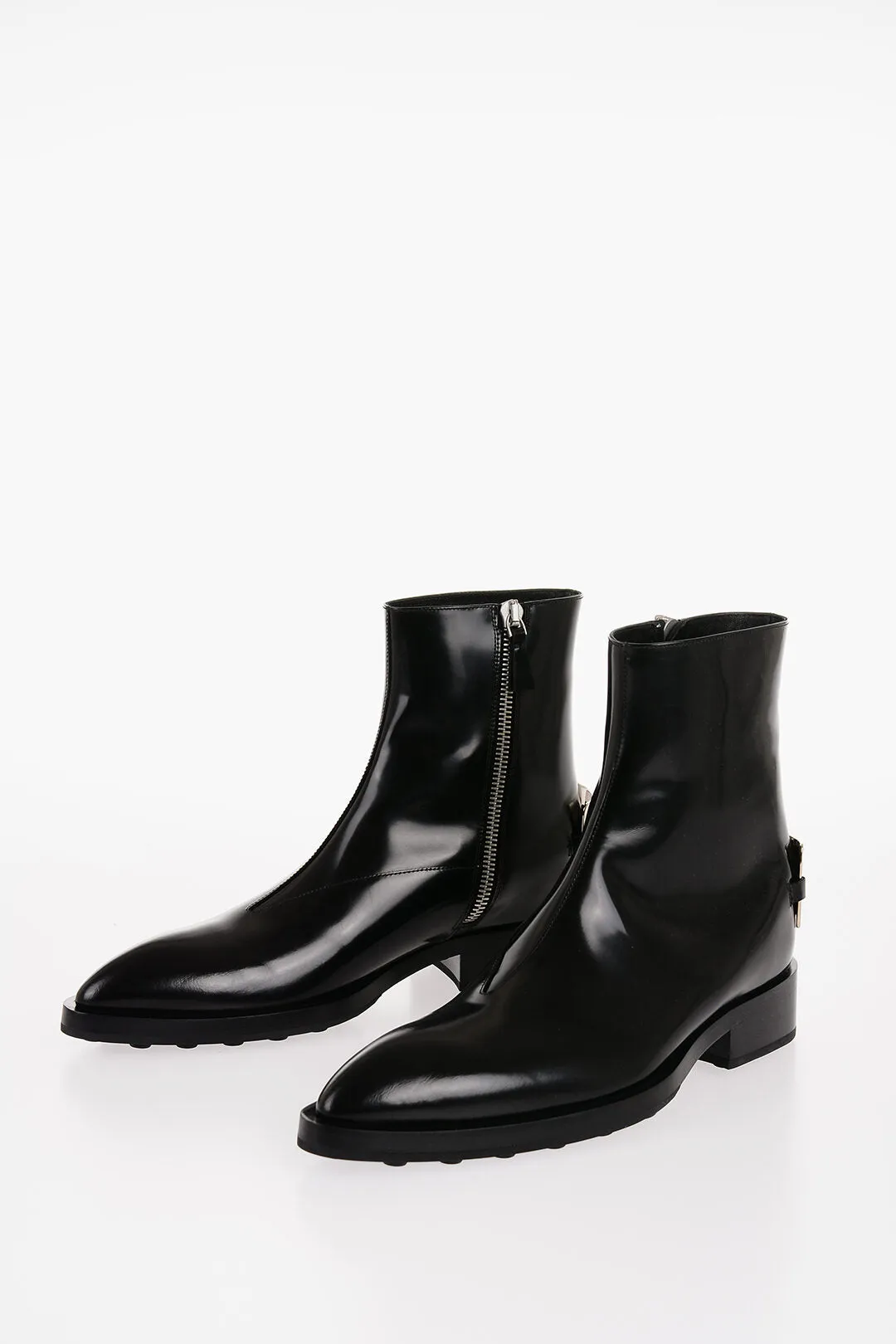 Jil Sander Brushed Leather Angkor Booties With Metal Plaque 4Cm