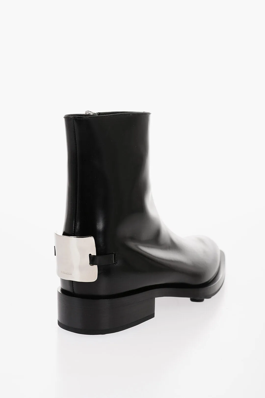 Jil Sander Brushed Leather Angkor Booties With Metal Plaque 4Cm