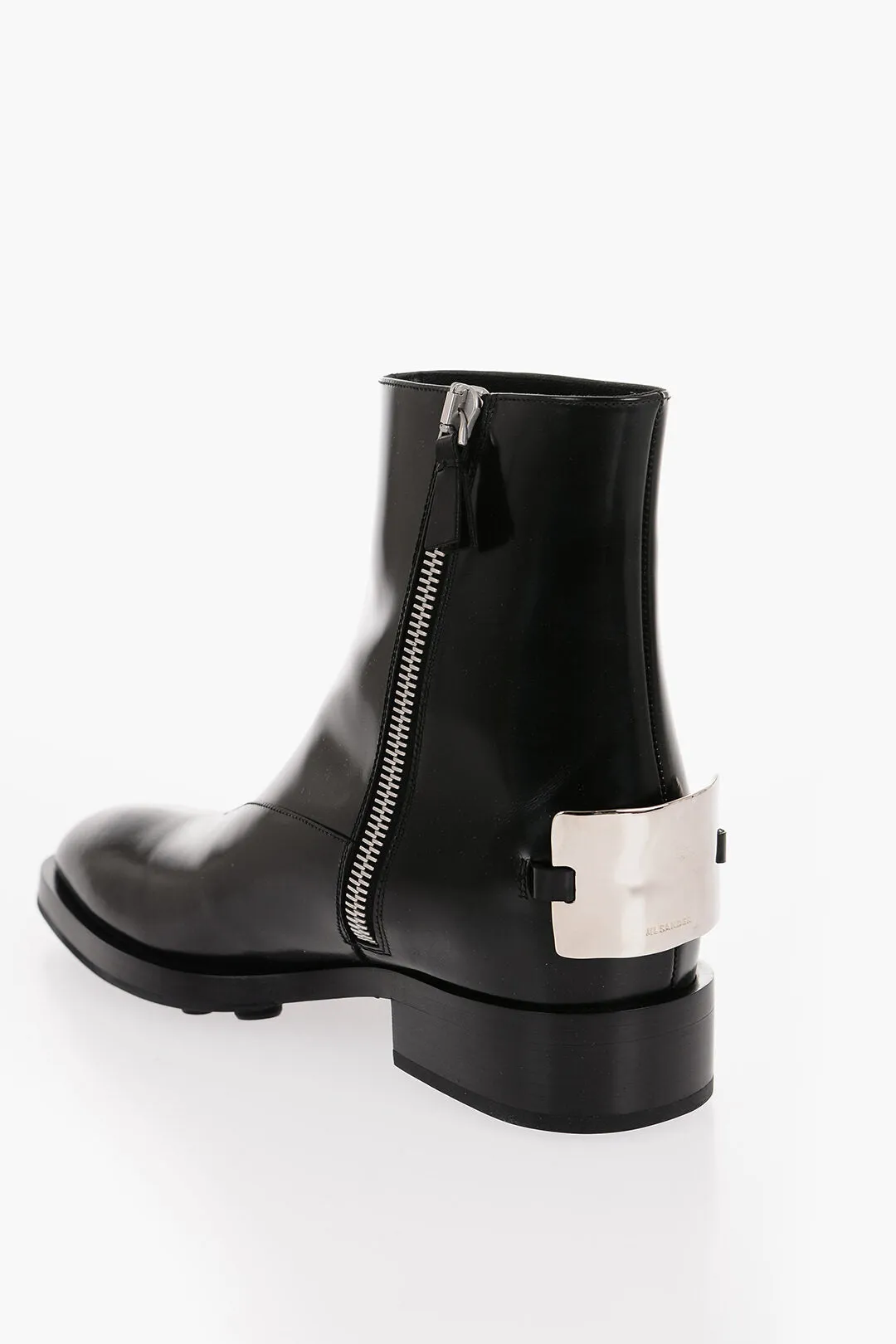 Jil Sander Brushed Leather Angkor Booties With Metal Plaque 4Cm