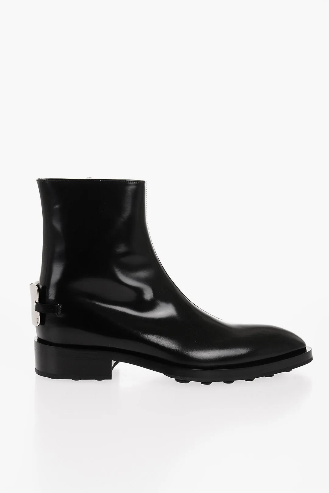 Jil Sander Brushed Leather Angkor Booties With Metal Plaque 4Cm