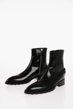 Jil Sander Brushed Leather Angkor Booties With Metal Plaque 4Cm