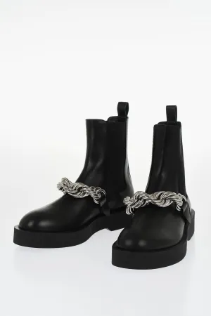 Jil Sander Leather Chelsea Booties With Chain Detail
