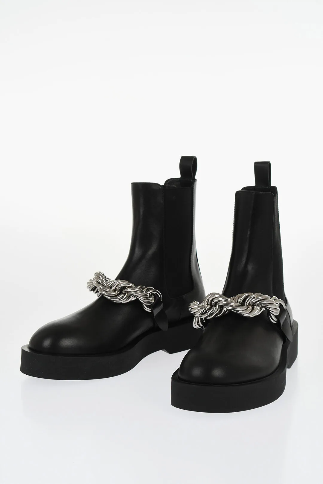 Jil Sander Leather Chelsea Booties With Chain Detail