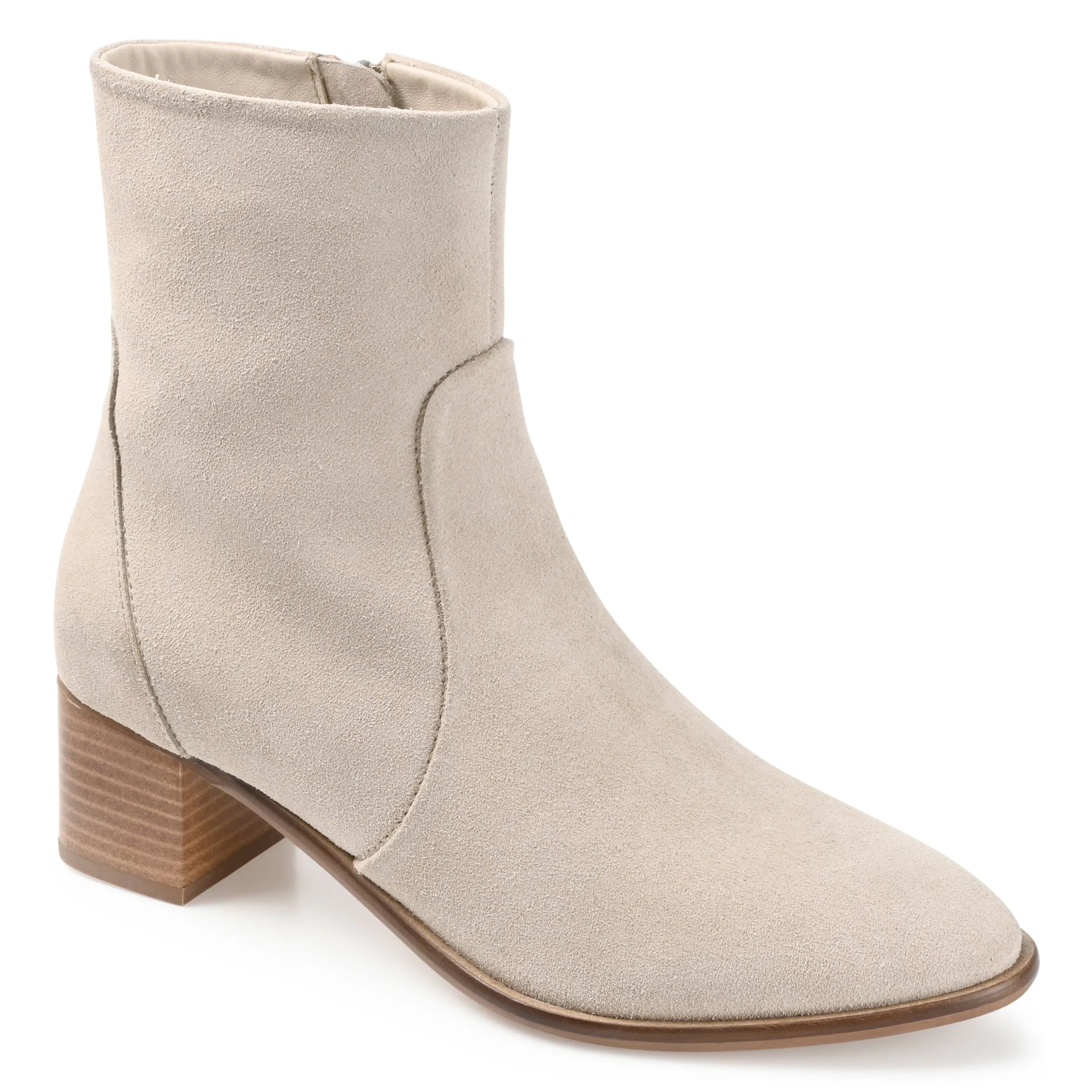 Journee Signature Womens Genuine Leather Airly Almond Toe Stacked Ankle Booties