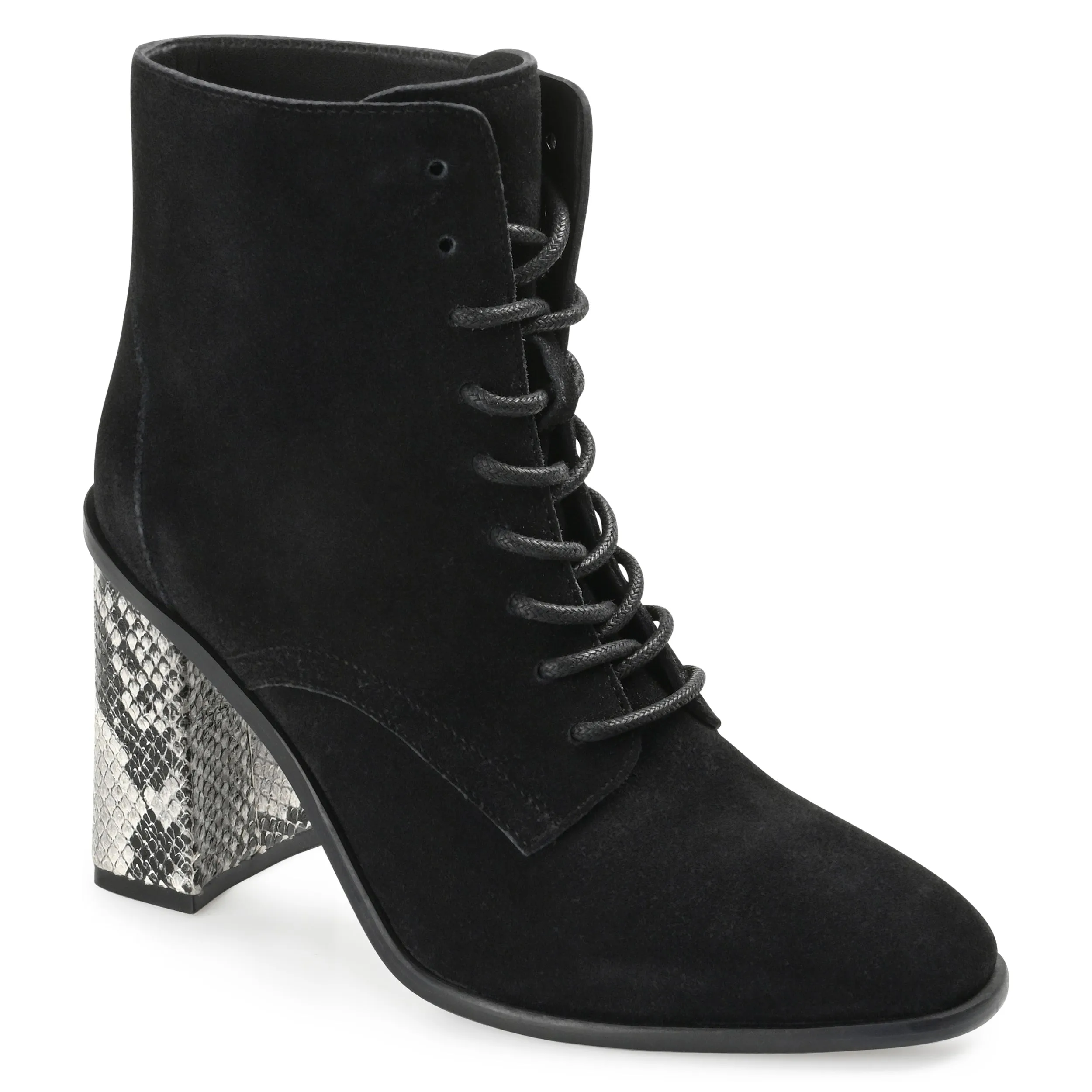 Journee Signature Womens Genuine Leather Edda Almond Toe Block Heel Combat Booties
