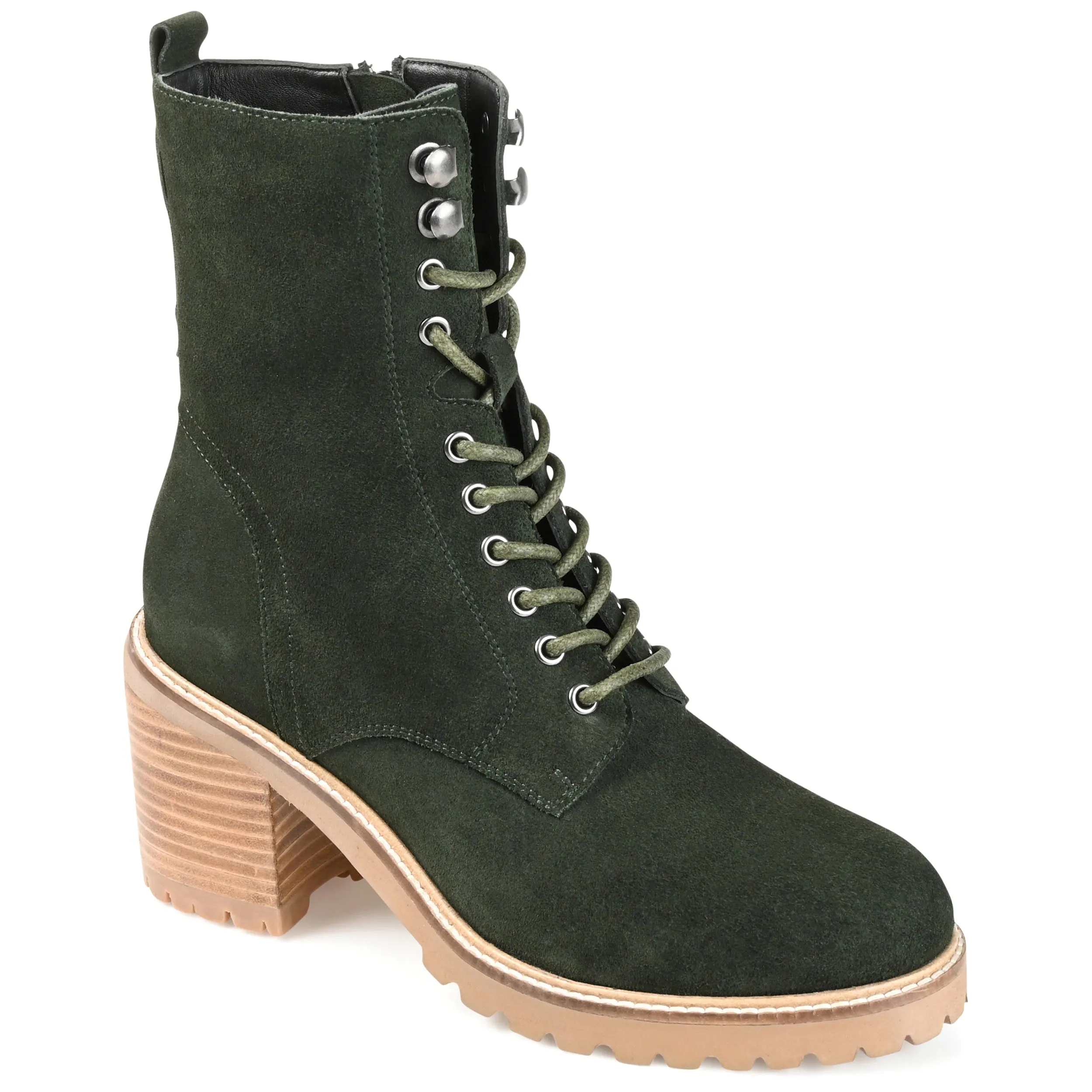 Journee Signature Womens Genuine Leather Malle Round Toe Stacked Combat Booties