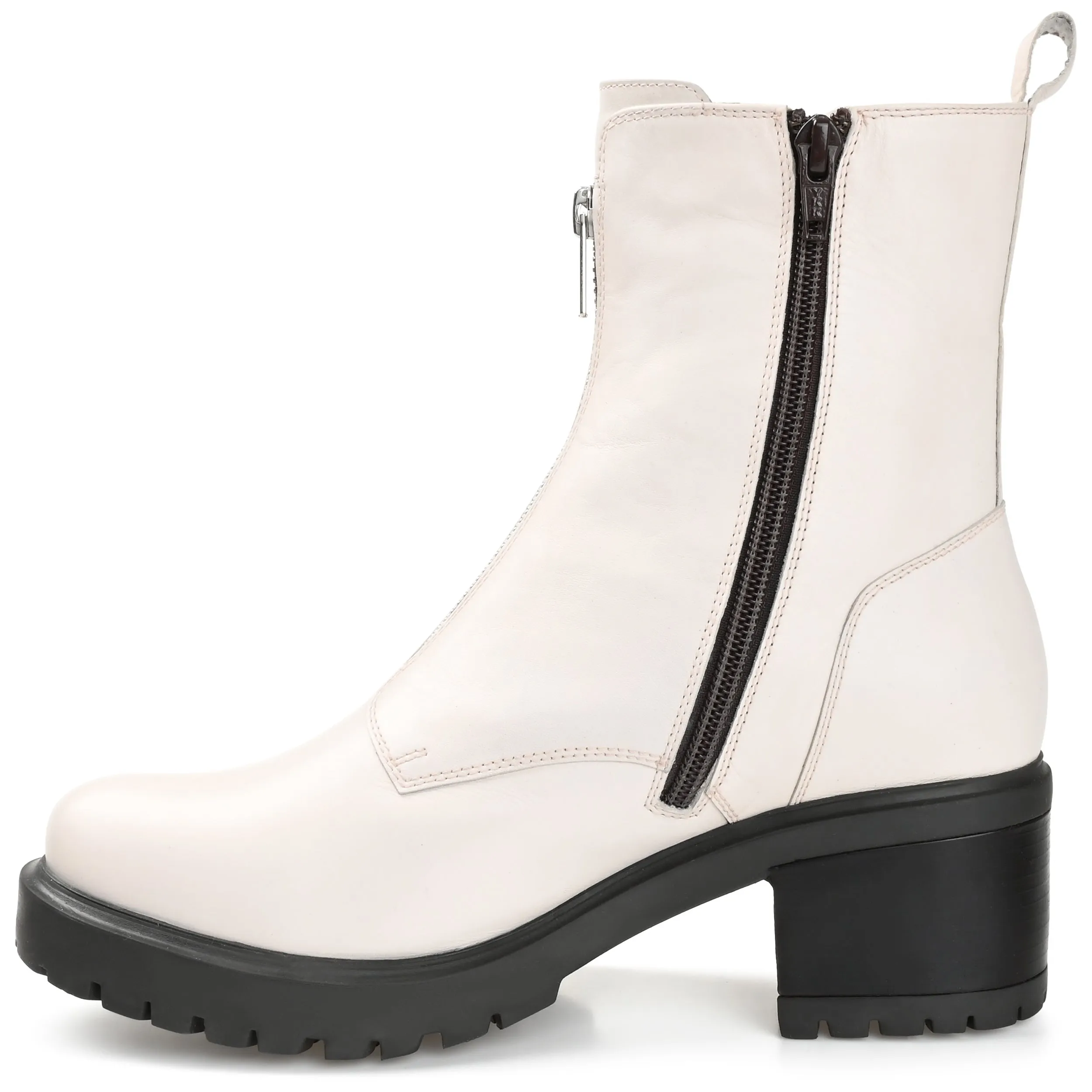 Journee Signature Womens Genuine Leather Norrah Round Toe Stacked Combat Booties