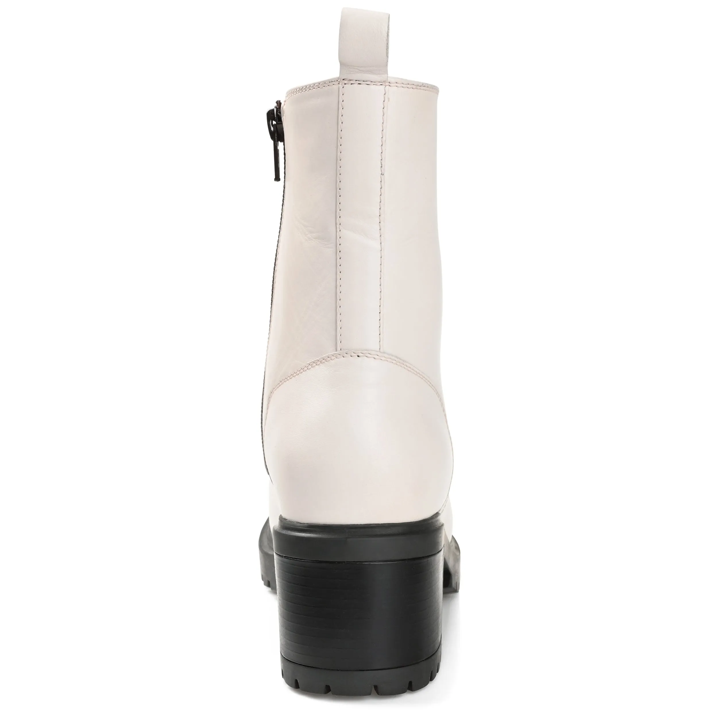 Journee Signature Womens Genuine Leather Norrah Round Toe Stacked Combat Booties