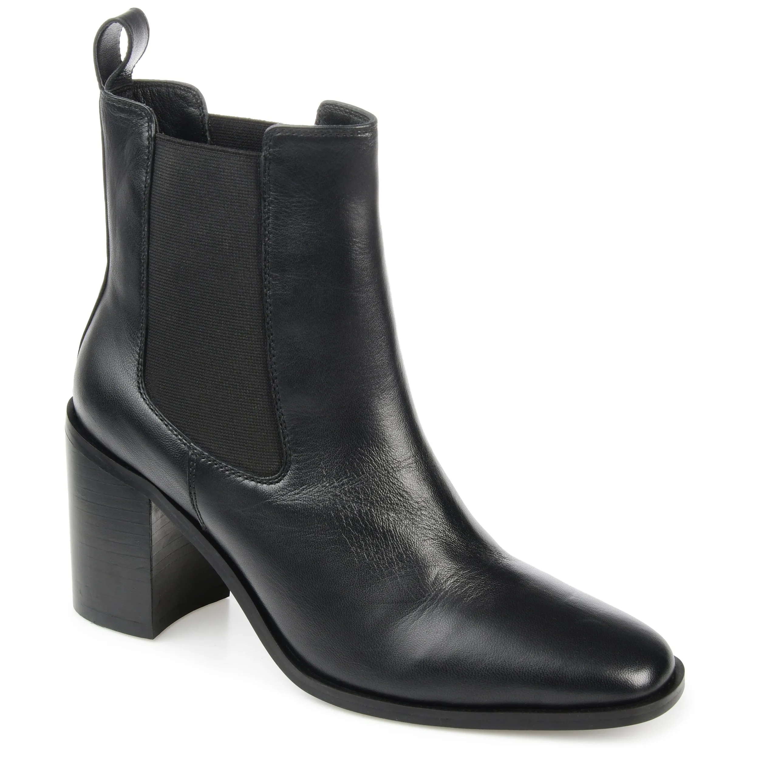 Journee Signature Womens Genuine Leather Rowann Square Toe Stacked Chelsea Booties
