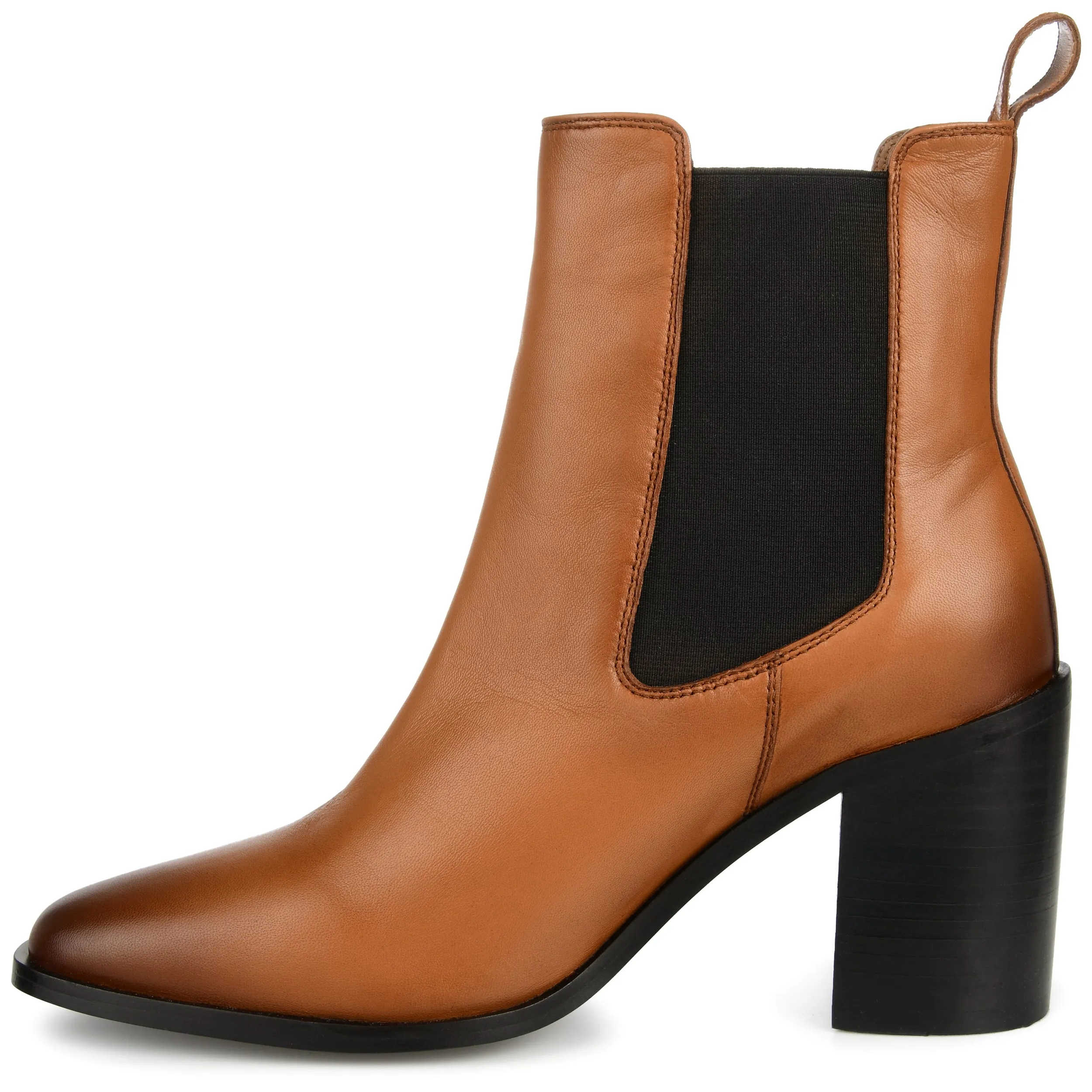 Journee Signature Womens Genuine Leather Rowann Square Toe Stacked Chelsea Booties