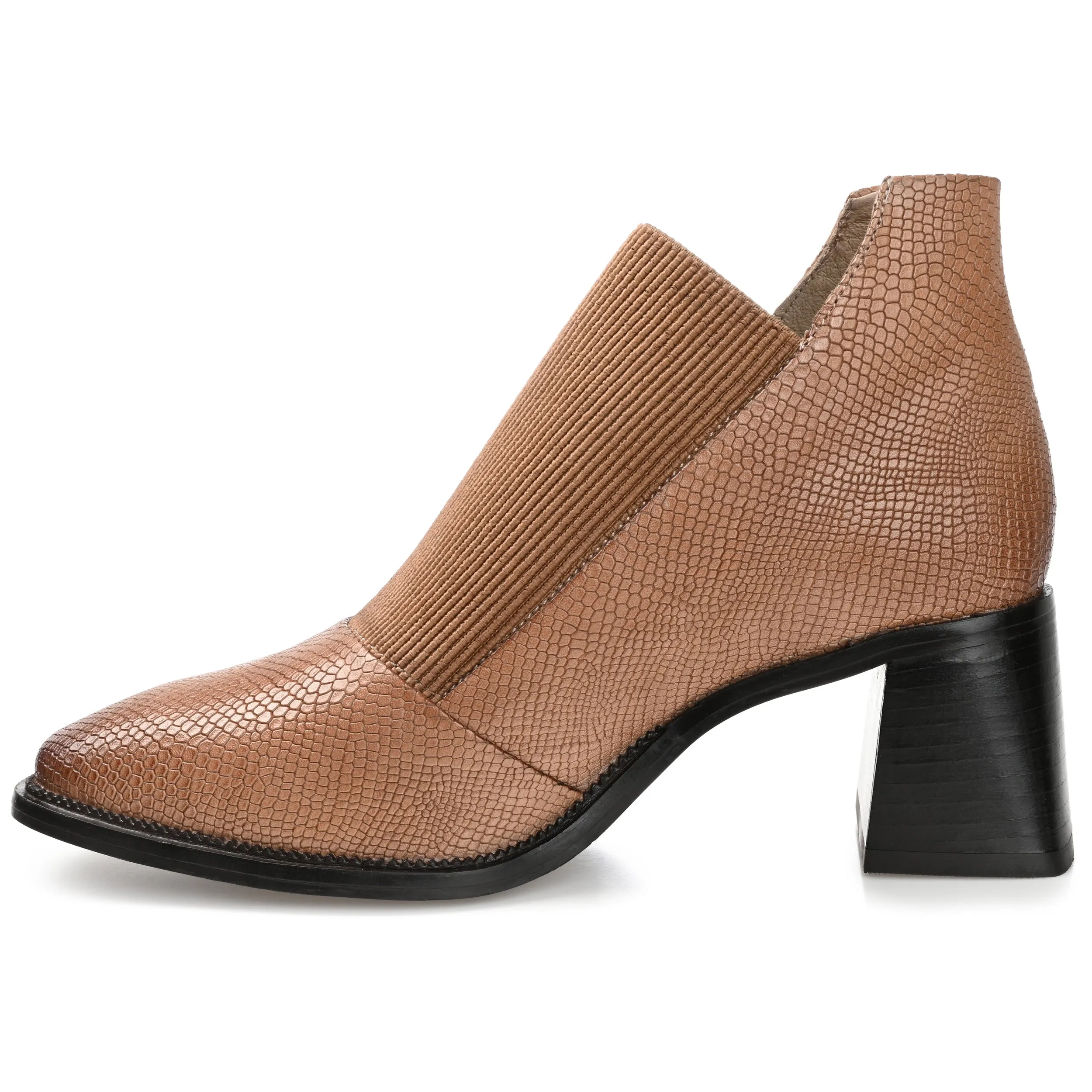Journee Signature Womens Genuine Leather Stylla Square Toe Stacked Ankle Booties