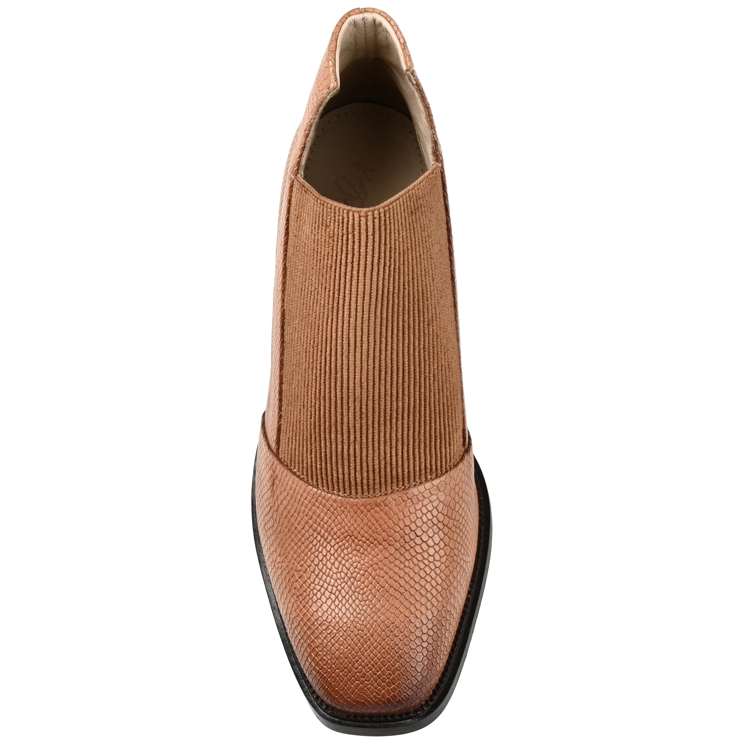 Journee Signature Womens Genuine Leather Stylla Square Toe Stacked Ankle Booties