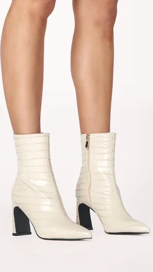 Layori Ankle Boots In Ivory Croc