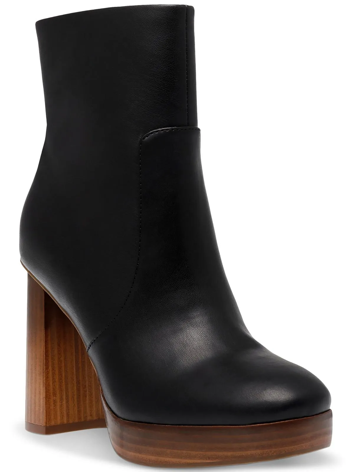 Marigold Womens Faux Leather Stacked Heel Ankle Boots