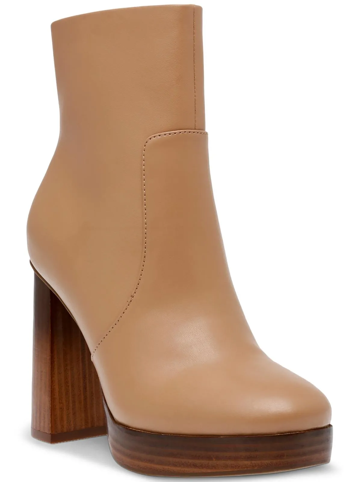 Marigold Womens Faux Leather Stacked Heel Ankle Boots