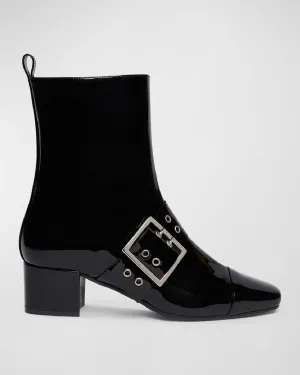 Rock Patent Buckle Ankle Booties
