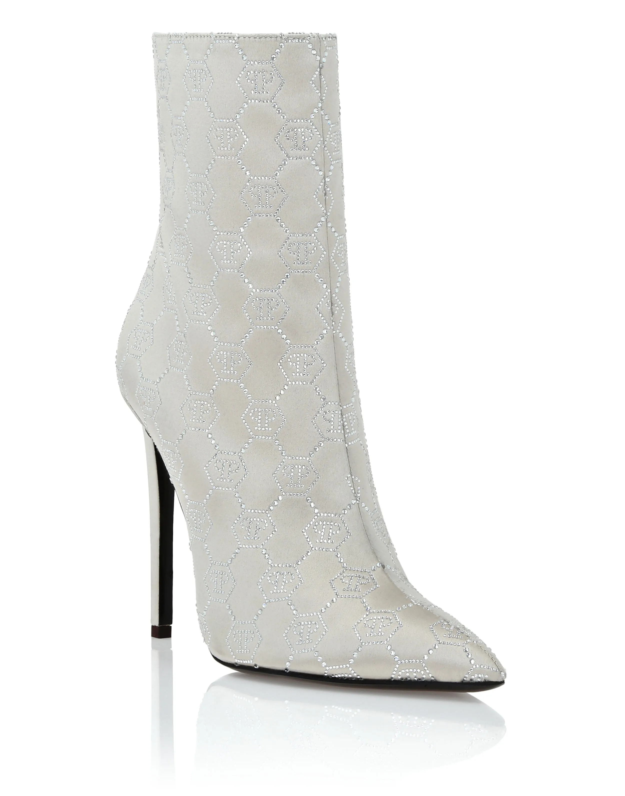 Satin Boots High Heels Mid Monogram Strass