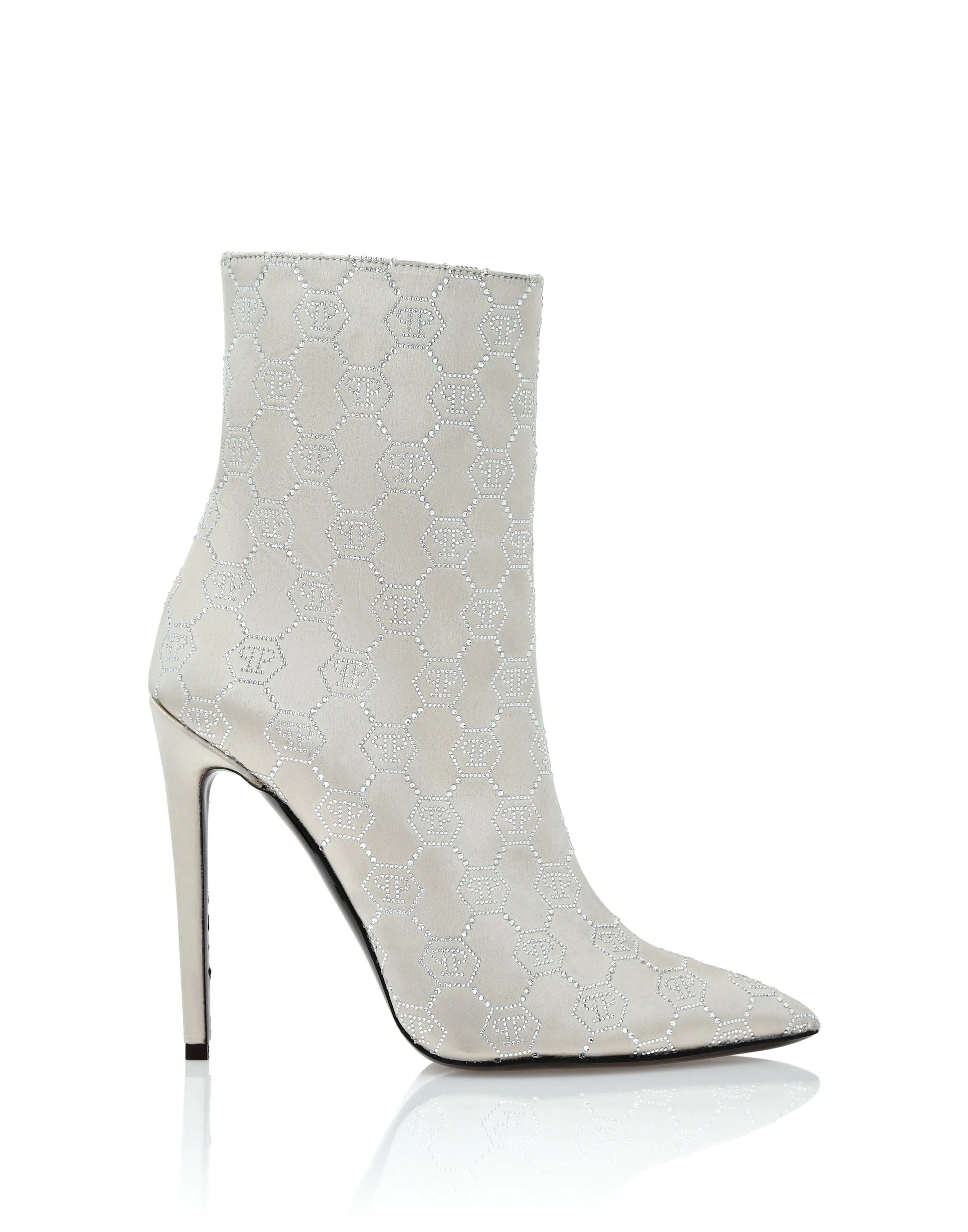 Satin Boots High Heels Mid Monogram Strass