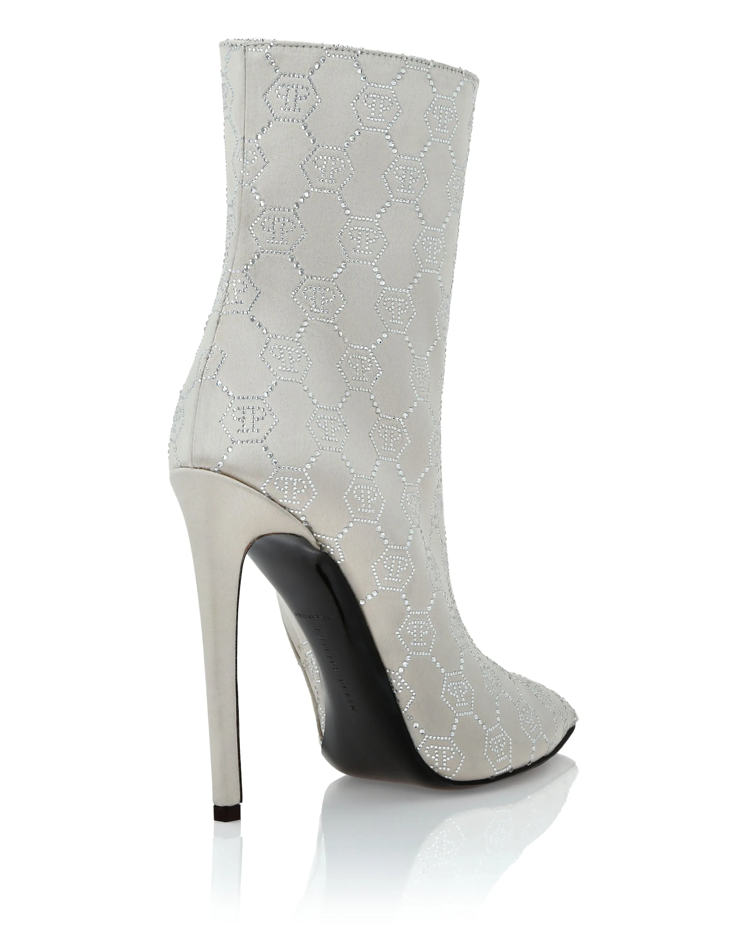 Satin Boots High Heels Mid Monogram Strass