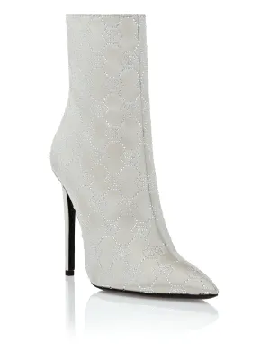 Satin Boots High Heels Mid Monogram Strass