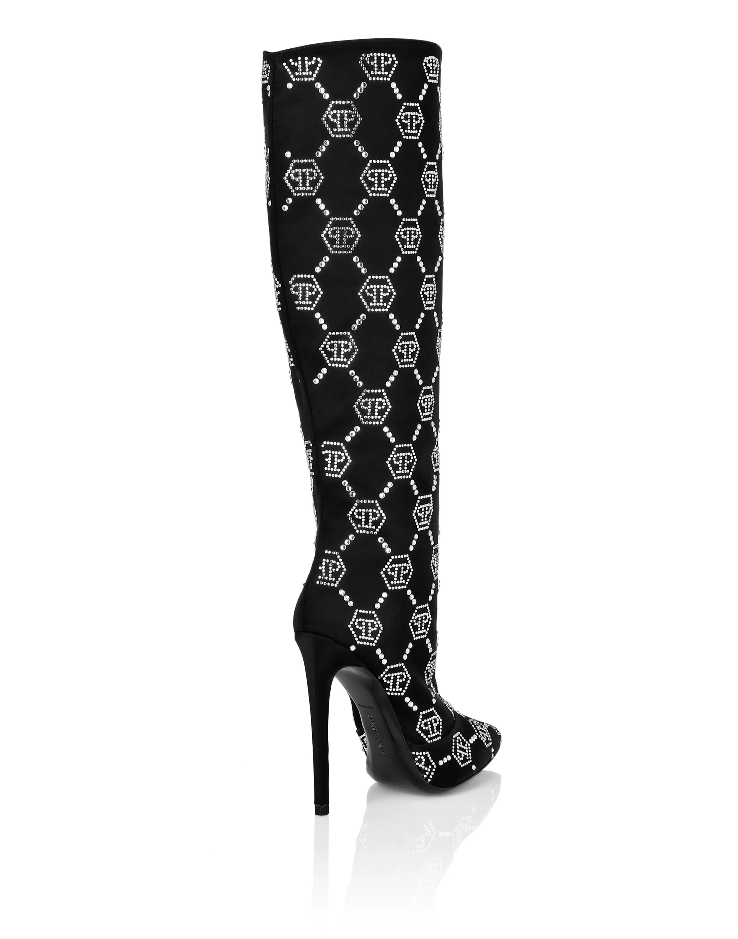 Satin Boots High Heels Mid Strass Monogram