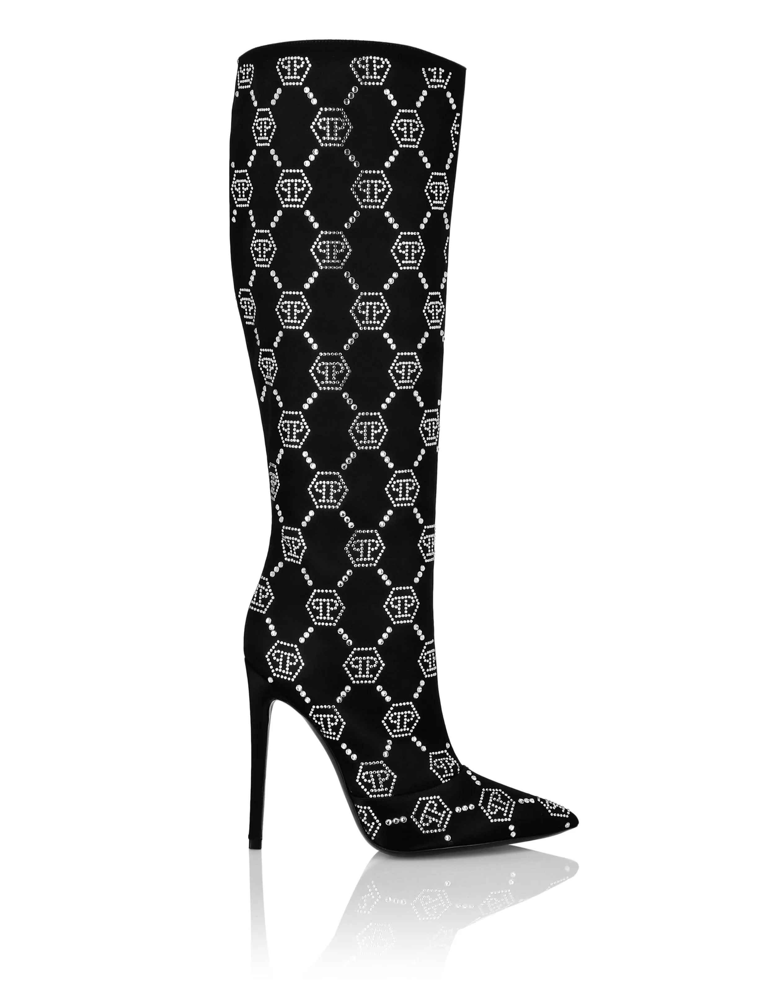 Satin Boots High Heels Mid Strass Monogram