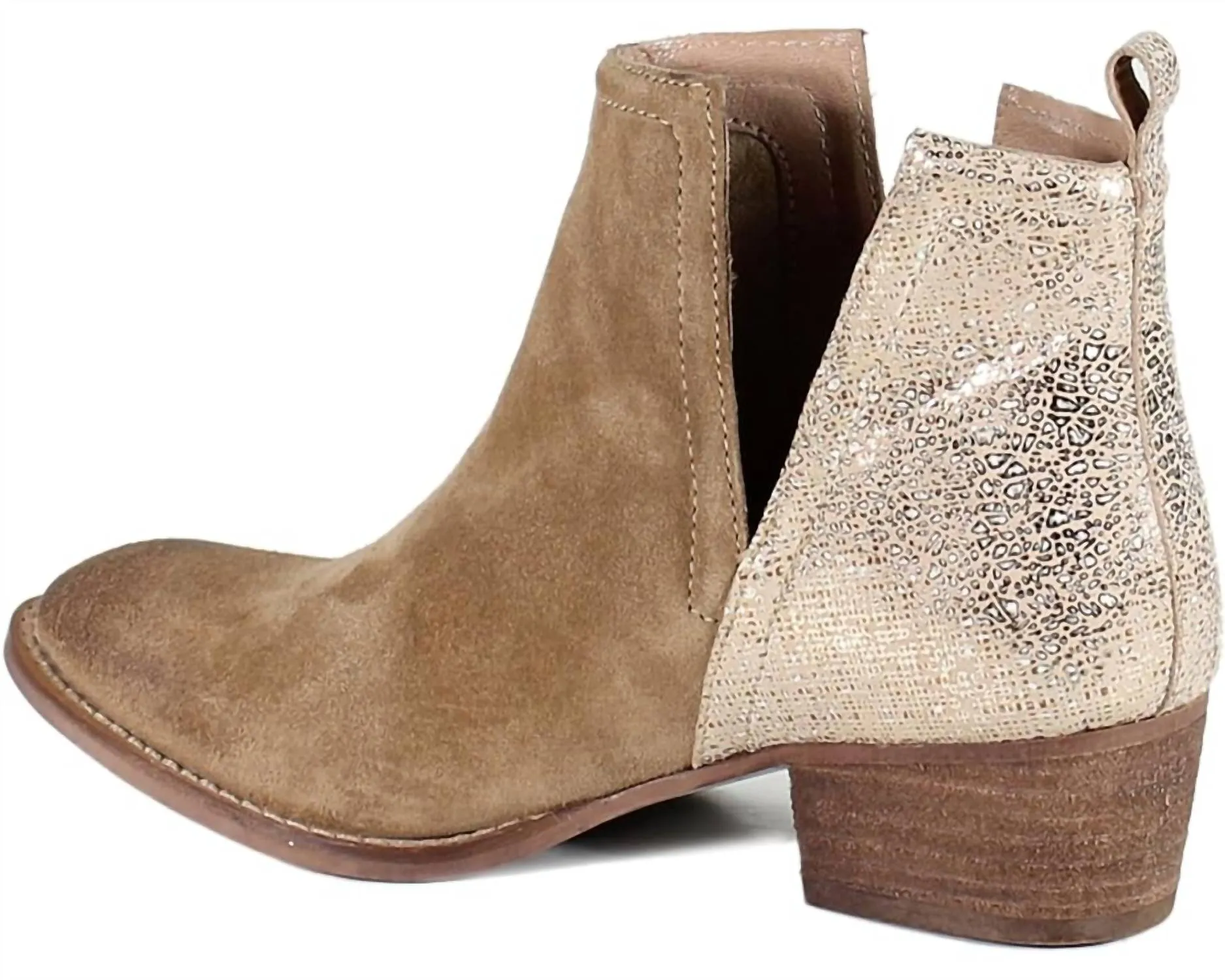 Stop By Metallic Leather Boots In Camel Suede/beige