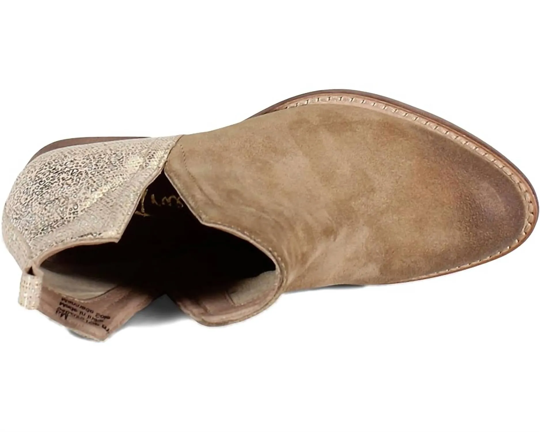 Stop By Metallic Leather Boots In Camel Suede/beige