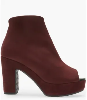 Tyra Peep Toe Platform Bootie In Bordo Stretch Suede