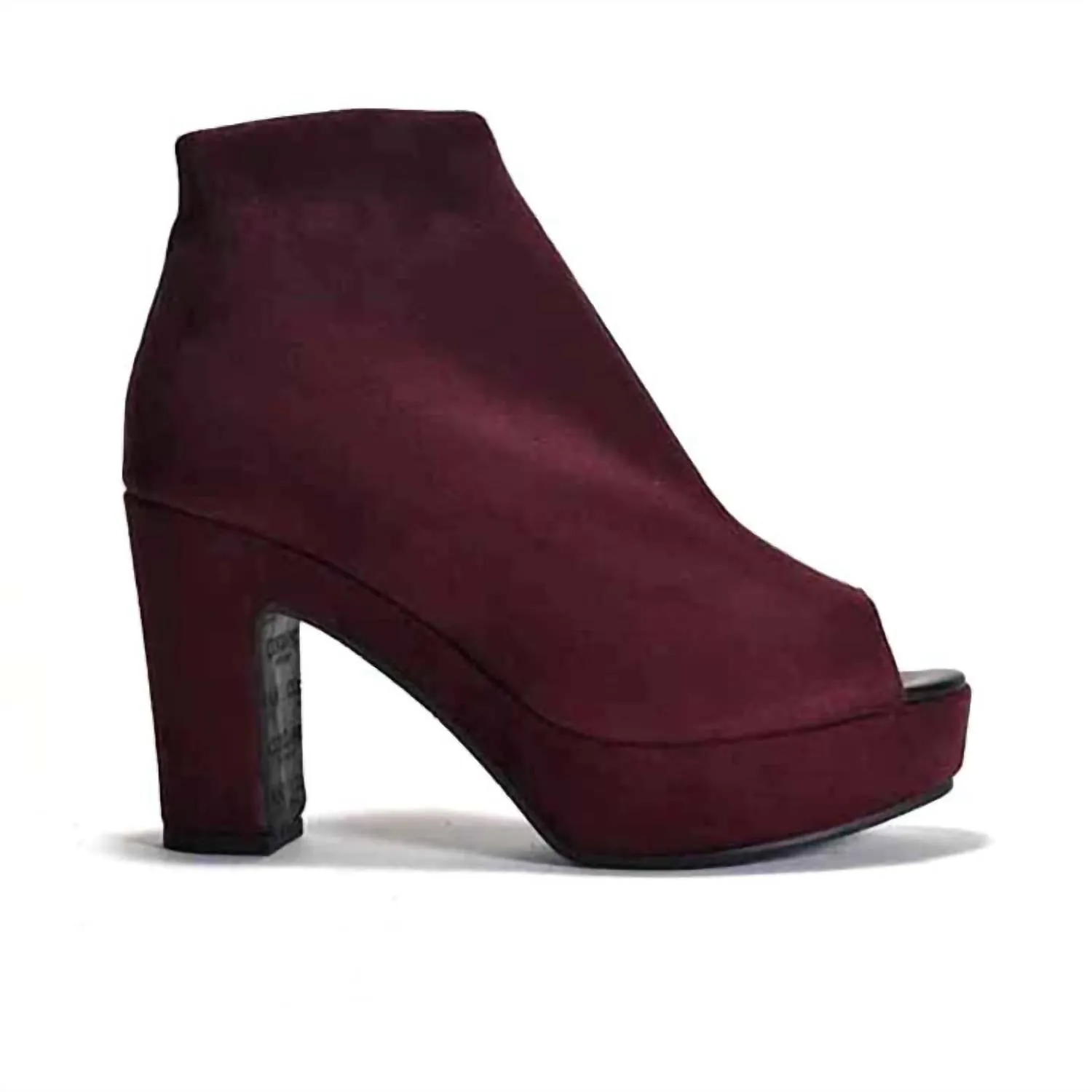 Tyra Peep Toe Platform Bootie In Bordo Stretch Suede